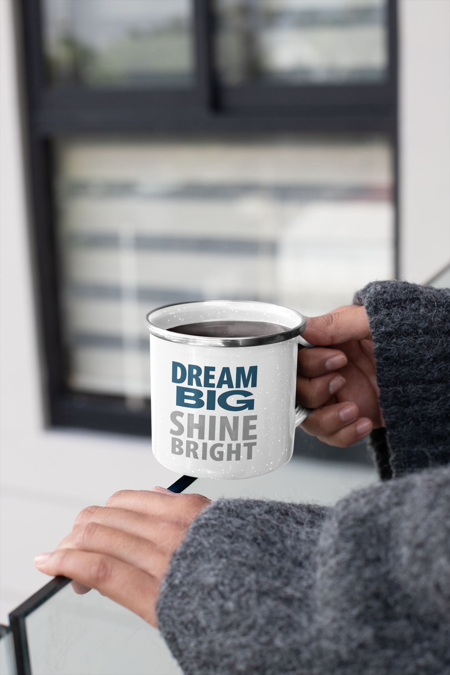 1oz Enamel Mug – "Dream Big, Shine Bright" Inspirational Design 🌟 - Starvia White Enamel Mugs