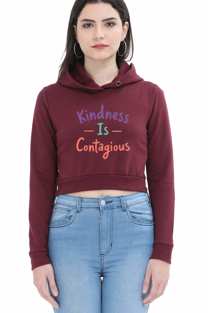 Female Crop Hoodie – "Kindness Is Contagious" Inspirational Design 🌟 - Starvia Crop Hoodies