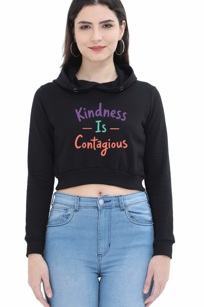 Female Crop Hoodie – "Kindness Is Contagious" Inspirational Design 🌟 - Starvia Crop Hoodies