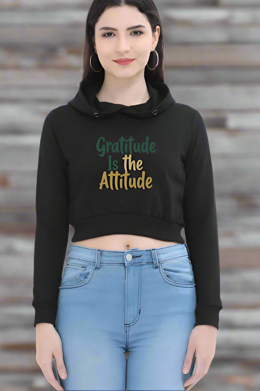Female Crop Hoodie β "Gratitude Is the Attitude" Inspirational Design β¨ - Starvia Crop Hoodies