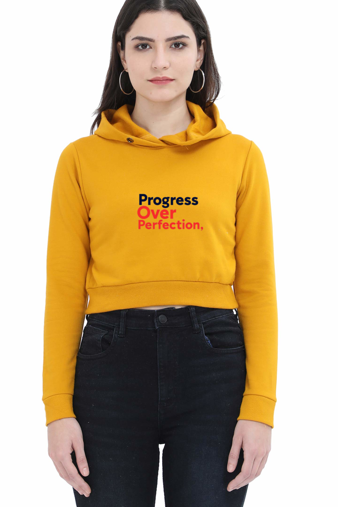 Female Crop Hoodie β "Progress Over Perfection" Inspirational Design π - Starvia Crop Hoodies