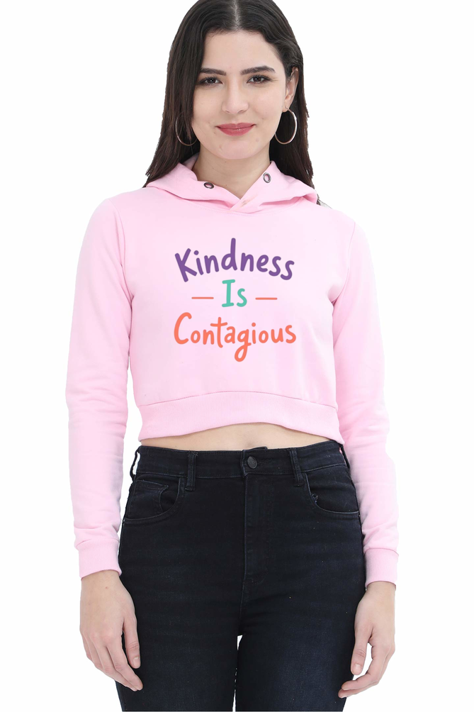 Female Crop Hoodie – "Kindness Is Contagious" Inspirational Design 🌟 - Starvia Crop Hoodies
