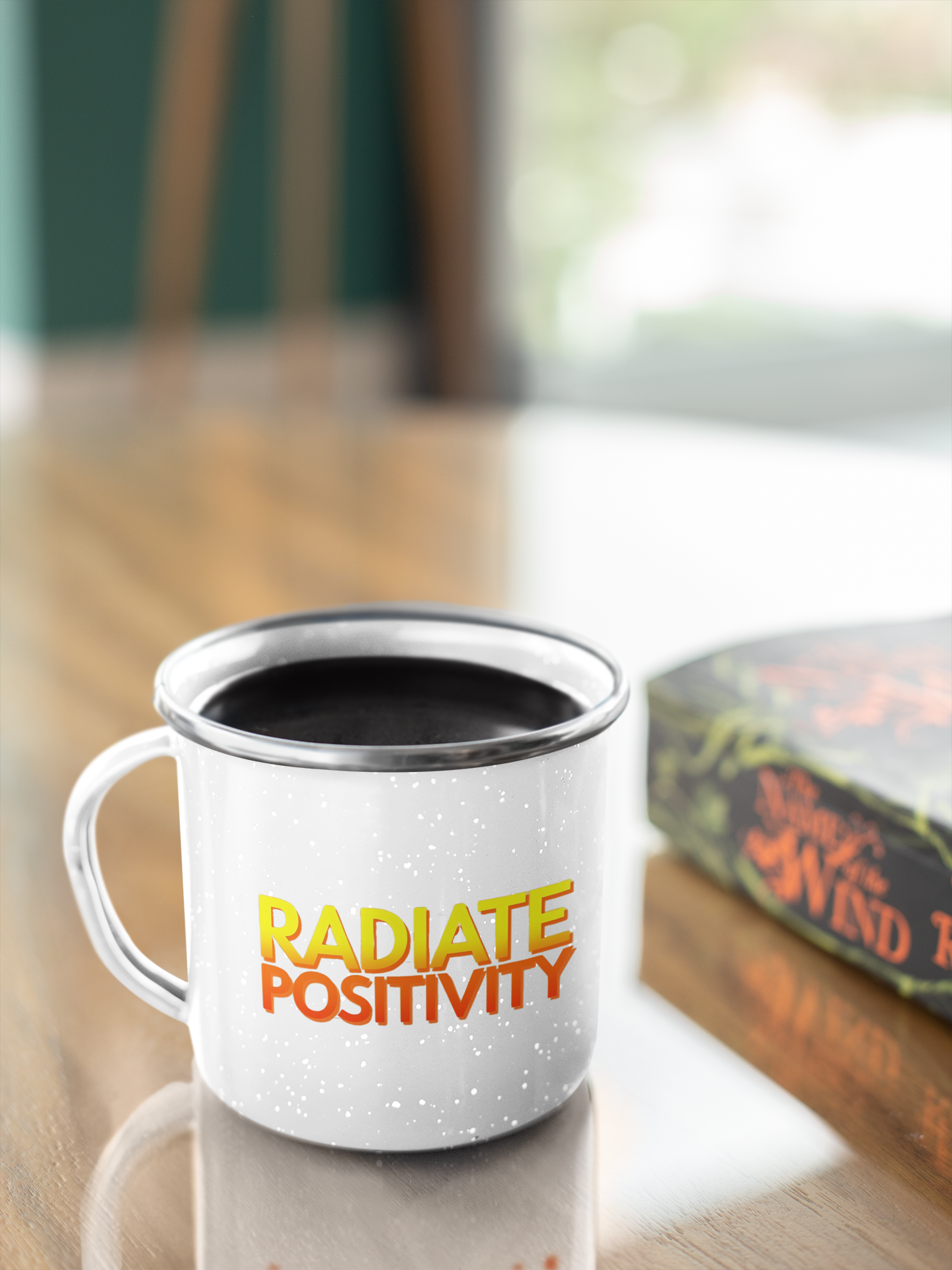 11oz Enamel Mug – "Radiate Positivity" Inspirational Design ✨ - Starvia White Enamel Mugs