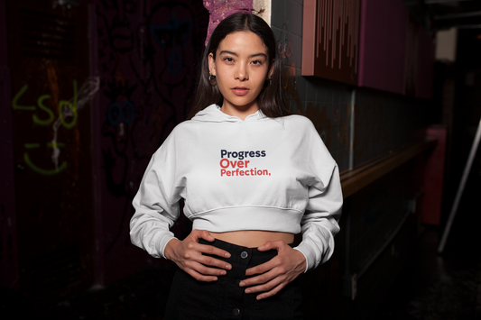Female Crop Hoodie – "Progress Over Perfection" Inspirational Design 🌟 - Starvia  Crop Hoodies
